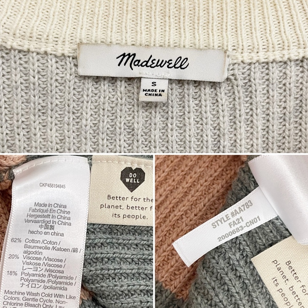 Madewell Thompson Pocket Pullover Sweater in Rainbow Stripe Cotton Blend Size S - Picture 7 of 10